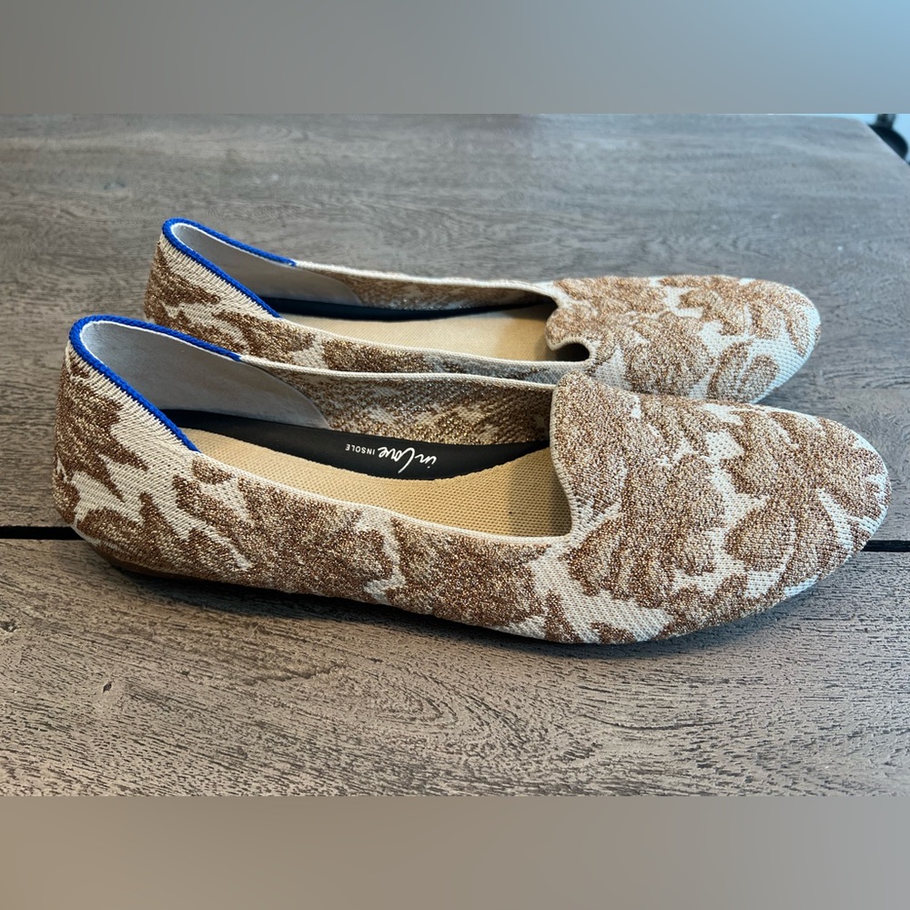 ROTHYS The Lounge Loafer Women 11 Gold  Chantilly Metallic Jacquard Slip On Flat - Picture 3 of 9